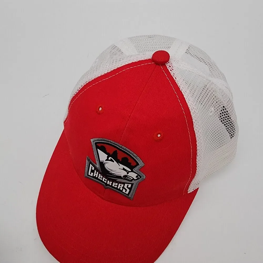 Charlotte Checkers Hockey Red Hat Cap Patch Logo Snap Back Mesh Trucker AHL